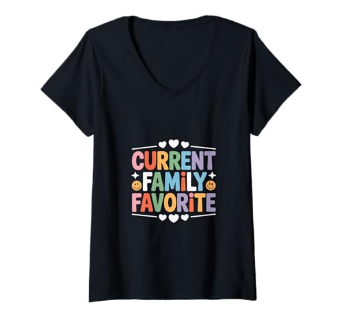 Damen Current Family Favorite Kleinkindkind -Bevorzugung |- T-Shirt mit V-Ausschnitt von Familienbevorzugismus und Lachen