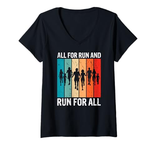 Damen Alle Fürs Laufen Gemeinschaft Läuft Für Alle Spaß T-Shirt mit V-Ausschnitt von Familienfreundliches Running Für Gruppen