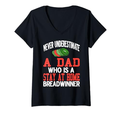 Damen Unterschätze Nie Einen Zuhause Papa Lustiger Ernährer T-Shirt mit V-Ausschnitt Damen Unterschätze Nie Einen Zuhause Papa Lustiger Ernährer T-Shirt mit V-Ausschnitt von Familienhumor Für Starke Und Fleißige Väter