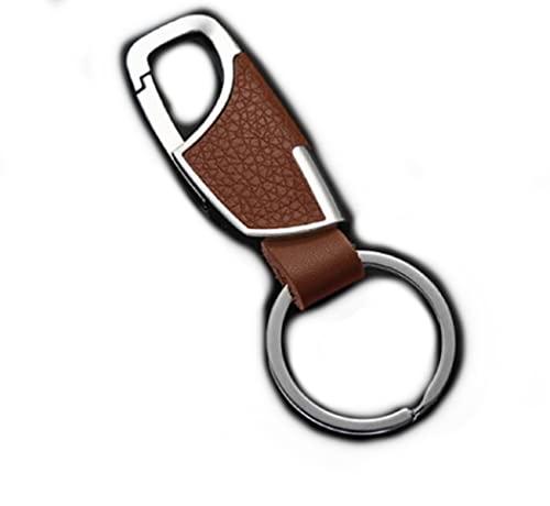 Edler Leder Schlüsselanhänger mit silberfarbenem Karabiner - Geschenk für Autofahrer | Schlüsselbund | Geschenk | Männer | Herren | Damen | Frauen | Schlüsselring | KfZ | Edel | braun von Familienkalender