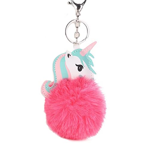 Einhorn Pferd Pompom Pom Pon Schlüsselanhänger | Geschenk | Frauen | Damen | Kinder | Mädchen | Buschel | Glücksbringer | Talisman | Scherzartikel | Unicorn | rosa von Familienkalender