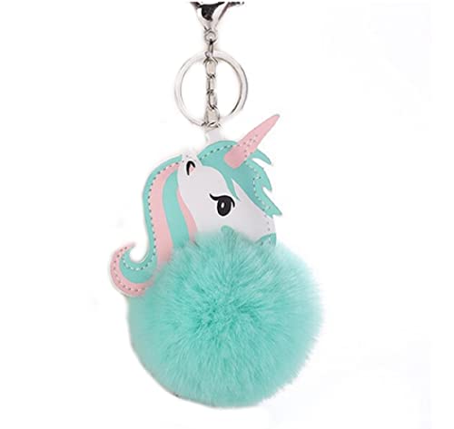 Einhorn Pferd Pompom Pom Pon Schlüsselanhänger | Geschenk | Frauen | Damen | Kinder | Mädchen | Buschel | Glücksbringer | Talisman | Scherzartikel | Unicorn | türkis von Familienkalender