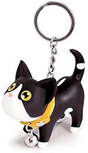 Katze mit Glocke Halsband Schlüsselanhänger Kater | Geschenk | Kinder | Frauen | Damen | Tier | Haustier | Tatze | Schwarz-Weiß von Familienkalender