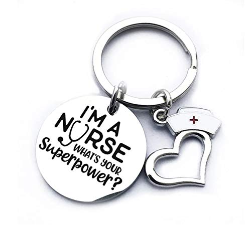 Krankenschwester Schlüsselanhänger "I'm a Nurse. What's your Superpower?" mit Herz Mütze | Arzt | Geschenk | Frauen | Damen | Mädchen | Pfleger | Nurse | Medizin von Familienkalender