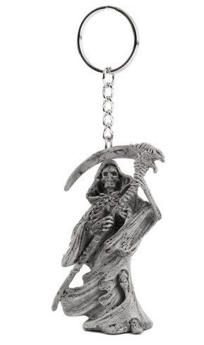 der Tod, 7cm Sensenmann Skelett mit Sense und Umhang Schlüsselanhänger | Geschenk | Männer | Herren | Damen | Frauen | Gothic | Sense | Skull | Death | von Familienkalender