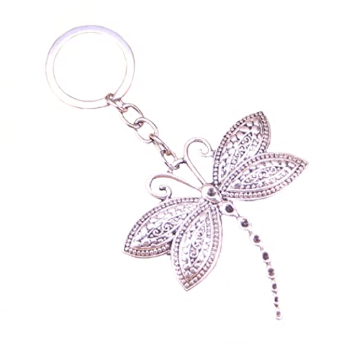 silberfarbene Libelle Schlüsselanhänger Metall 6cm Insekt | Raupe | Geschenk | Butterfly | Mädchen | Frauen | Glücksbringer | Fashion | Blume | von Familienkalender