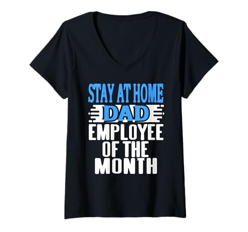 Damen Zuhause Papa Mitarbeiter des Monats Lustiger Humor T-Shirt mit V-Ausschnitt Damen Zuhause Papa Mitarbeiter des Monats Lustiger Humor T-Shirt mit V-Ausschnitt von Familienleben Humor Für Stolze Väter