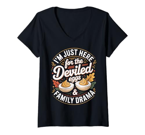 Damen I'm Just Here for The Deviled Eggs and Family Drama T-Shirt mit V-Ausschnitt Damen I'm Just Here for The Deviled Eggs and Family Drama T-Shirt mit V-Ausschnitt von Familientreffen Russisches Ei Feiertag