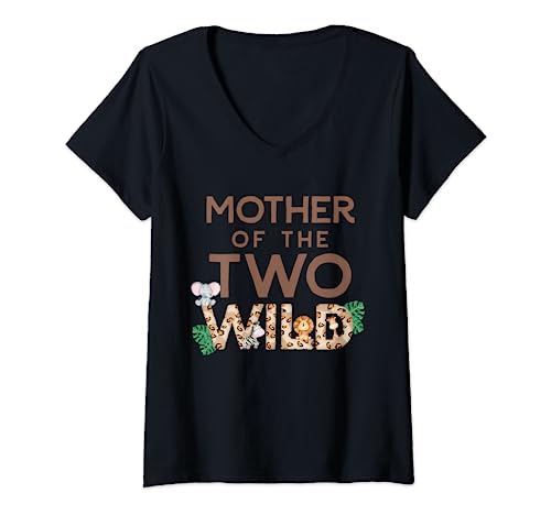 Damen Mother of the Two Wild Animal Safari 2. Geburtstag Thema T-Shirt mit V-Ausschnitt Damen Mother of the Two Wild Animal Safari 2. Geburtstag Thema T-Shirt mit V-Ausschnitt von Family Animal Safari Two Wild Birthday Party Theme
