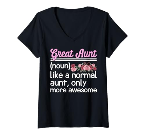 Damen Great Aunt Definition Blumenmuster T-Shirt mit V-Ausschnitt von Family Appreciation Designs