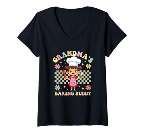 Damen Omas Baking Buddy Fun Time T-Shirt mit V-Ausschnitt von Family Baking Fun Grandma's Kitchen