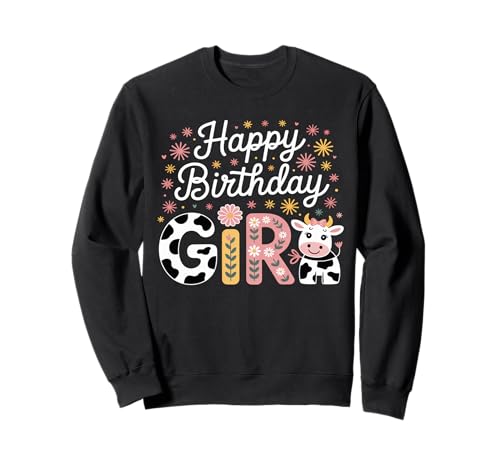 Happy Birthday Mädchen Kuh Mutter Mädchen Mama Frau Familie Kuh Sweatshirt von Family Birthday Girl's Cow