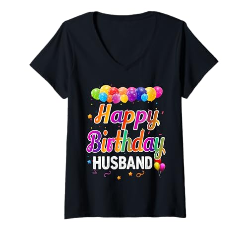Damen Ehemann Geburtstag Happy Birthday Ehemann T-Shirt mit V-Ausschnitt von Family Birthday Kids