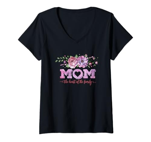 Damen Mama Das Herz der Familie Blumenkunst T-Shirt mit V-Ausschnitt Damen Mama Das Herz der Familie Blumenkunst T-Shirt mit V-Ausschnitt von Family Celebration Floral Mom Love