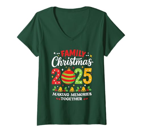 Damen Familie Weihnachten 2025 Matching Group Dinner Cruise Vacation T-Shirt mit V-Ausschnitt von Family Christmas 2025 For Group Dinner Tees