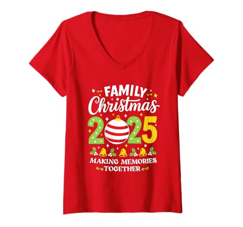 Damen Familien-Weihnachtshemd 2025, passend zum Gruppenkreuzfahrturlaub T-Shirt mit V-Ausschnitt Damen Familien-Weihnachtshemd 2025, passend zum Gruppenkreuzfahrturlaub T-Shirt mit V-Ausschnitt von Family Christmas 2025 Matching Group Tees Shirts
