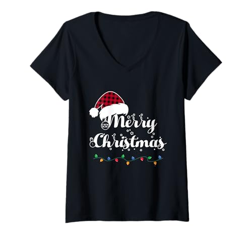 Damen Weihnachtsmannmütze, Weihnachtsmannmütze, Rot T-Shirt mit V-Ausschnitt von Family Christmas Apparel Co.
