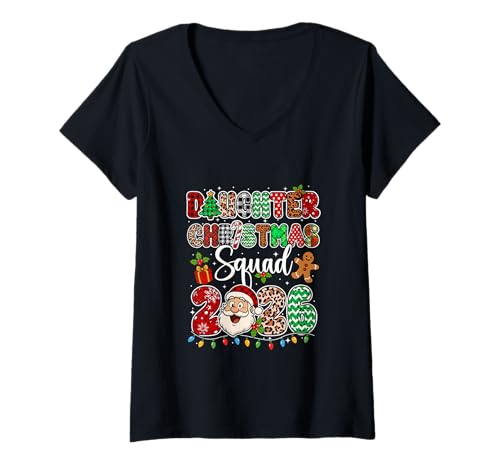 Damen Daughter Christmas Crew 2026 Leopard Santa Family Group T-Shirt mit V-Ausschnitt von Family Christmas Costume