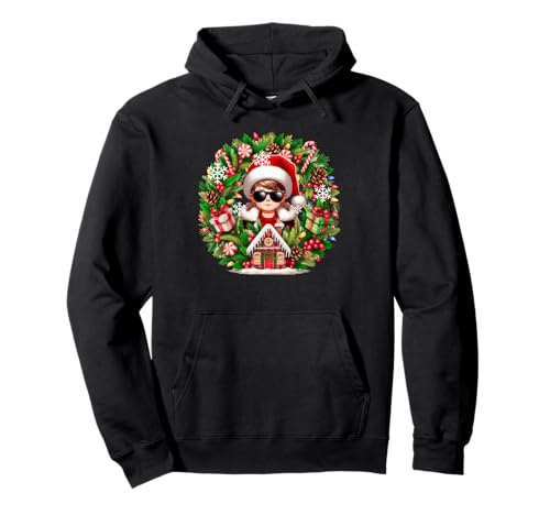 Kid Boy Sunglasses Cosplay Santa Xmas Floral Cirle Colorful Pullover Hoodie von Family Christmas Costume