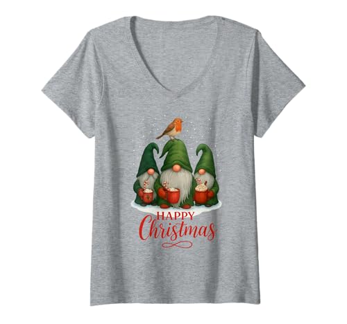Damen Tasse Schokolade DREI Weihnachtswichtel T-Shirt mit V-Ausschnitt Damen Tasse Schokolade DREI Weihnachtswichtel T-Shirt mit V-Ausschnitt von Family Christmas Gnome tees Store