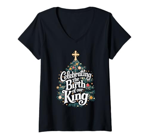Damen Lustiger Weihnachtsbaum Jesus Geburtstag Urlaub Merry Xmas Party T-Shirt mit V-Ausschnitt Damen Lustiger Weihnachtsbaum Jesus Geburtstag Urlaub Merry Xmas Party T-Shirt mit V-Ausschnitt von Family Christmas Ideas for Men Women Kids Gifts