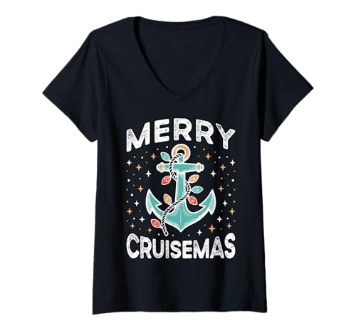 Damen Merry Cruisemas Cruisemas Weihnachtslicht passende Familiengruppe T-Shirt mit V-Ausschnitt Damen Merry Cruisemas Cruisemas Weihnachtslicht passende Familiengruppe T-Shirt mit V-Ausschnitt von Family Christmas Pajamas Women Men Girl Boy Kids