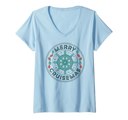 Damen Merry Cruisemas Cruisemas Weihnachtslicht passende Familiengruppe T-Shirt mit V-Ausschnitt Damen Merry Cruisemas Cruisemas Weihnachtslicht passende Familiengruppe T-Shirt mit V-Ausschnitt von Family Christmas Pajamas Women Men Girl Boy Kids