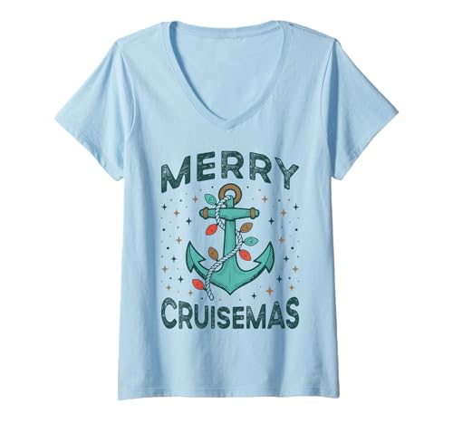 Damen Merry Cruisemas Cruisemas Weihnachtslicht passende Familiengruppe T-Shirt mit V-Ausschnitt Damen Merry Cruisemas Cruisemas Weihnachtslicht passende Familiengruppe T-Shirt mit V-Ausschnitt von Family Christmas Pajamas Women Men Girl Boy Kids