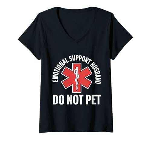 Damen Emotionale Unterstützung Ehemann Do Not Pet T-Shirt mit V-Ausschnitt von Family Costume Emotional Support Husband