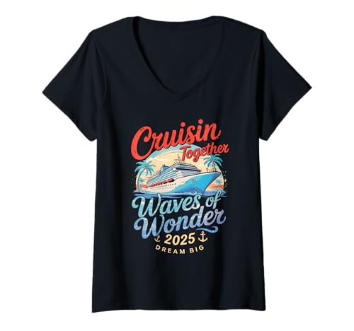 Damen Family Cruise 2025 Cruise Squad Unforgettable Adventure T-Shirt mit V-Ausschnitt Damen Family Cruise 2025 Cruise Squad Unforgettable Adventure T-Shirt mit V-Ausschnitt von Family Cruise Squad Matching Vacation Apparel