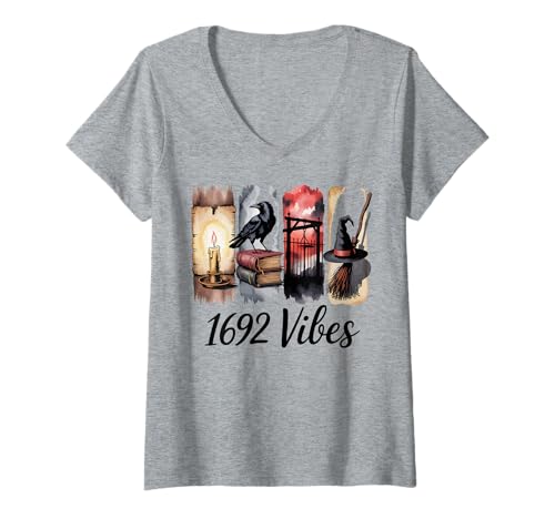Damen 1692 Vibes Salem Hexenprozesse Historische Gothic T-Shirt mit V-Ausschnitt von Family Cutey PH Merch Designs Art, Store