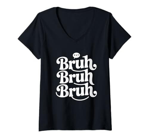 Damen Bruh Lustiger Retro Groovy 70er Jahre Meme Slang T-Shirt mit V-Ausschnitt Damen Bruh Lustiger Retro Groovy 70er Jahre Meme Slang T-Shirt mit V-Ausschnitt von Family Cutey PH Merch Designs Art, Store
