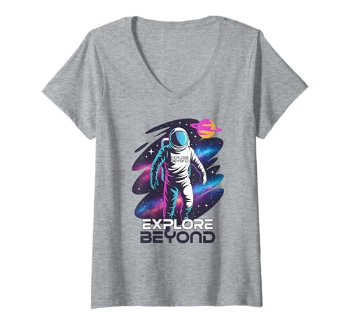 Damen Der kosmische Entdecker T-Shirt mit V-Ausschnitt von Family Cutey PH Merch Designs Art, Store