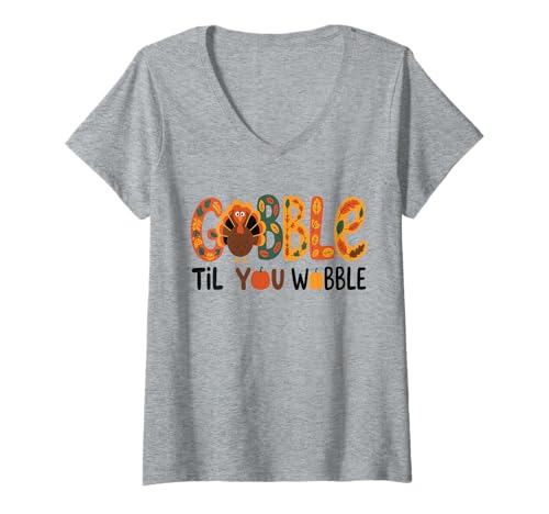 Damen Gobble Til You Wobble Funny Thanksgiving Truthahn T-Shirt mit V-Ausschnitt von Family Cutey PH Merch Designs Art, Store