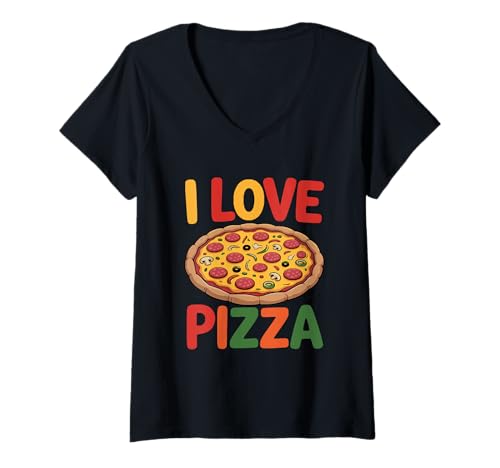 Damen Ich Liebe Pizza Lustiger Pepperoni-Foodie T-Shirt mit V-Ausschnitt von Family Cutey PH Merch Designs Art, Store
