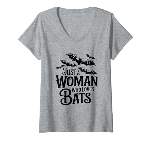 Damen Just A Woman Who Loves Fledermäuse gruseliges Gothic-Design T-Shirt mit V-Ausschnitt von Family Cutey PH Merch Designs Art, Store