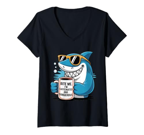 Damen Koffein-Angriff T-Shirt mit V-Ausschnitt Damen Koffein-Angriff T-Shirt mit V-Ausschnitt von Family Cutey PH Merch Designs Art, Store