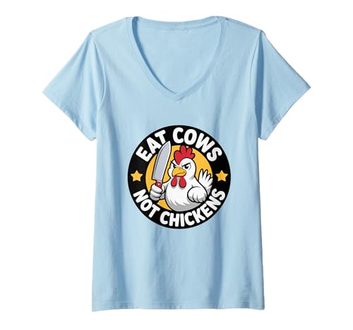 Damen Geflügelpropaganda Lustig Anti Kuh Pro Huhn Vegan Nicht T-Shirt mit V-Ausschnitt Damen Geflügelpropaganda Lustig Anti Kuh Pro Huhn Vegan Nicht T-Shirt mit V-Ausschnitt von Family Cutey PH Merch Designs ArtStore