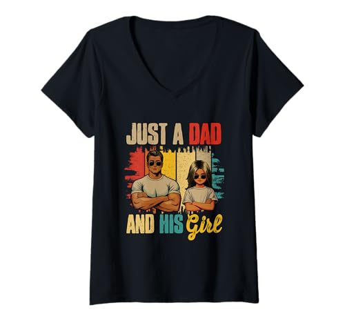 Damen Just A Dad And His Girl Father's Day Proud Family Kids Lover T-Shirt mit V-Ausschnitt von Family Father's Day Costume
