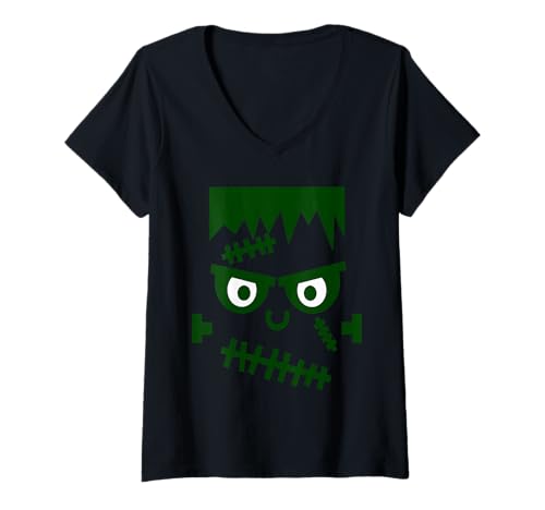 Damen Monstergesicht Halloween Passendes Kostüm Frankenstein Junge Kind T-Shirt mit V-Ausschnitt Damen Monstergesicht Halloween Passendes Kostüm Frankenstein Junge Kind T-Shirt mit V-Ausschnitt von Family Halloween Group Ideas Boys Girls Men Women