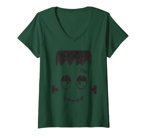 Damen Monstergesicht Halloween Passendes Kostüm Frankenstein Junge Kind T-Shirt mit V-Ausschnitt Damen Monstergesicht Halloween Passendes Kostüm Frankenstein Junge Kind T-Shirt mit V-Ausschnitt von Family Halloween Group Ideas Boys Girls Men Women