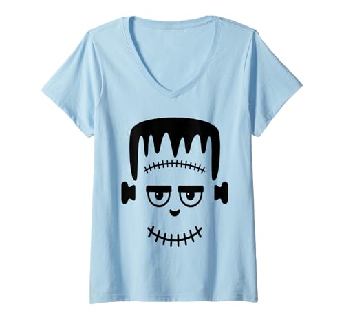 Damen Monstergesicht Halloween Passendes Kostüm Frankenstein Junge Kind T-Shirt mit V-Ausschnitt Damen Monstergesicht Halloween Passendes Kostüm Frankenstein Junge Kind T-Shirt mit V-Ausschnitt von Family Halloween Group Ideas Boys Girls Men Women