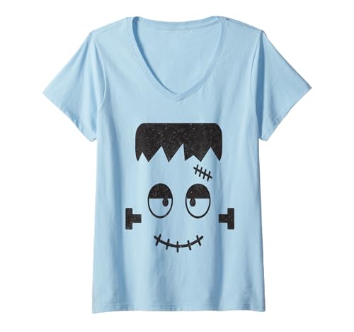 Damen Monstergesicht Halloween Passendes Kostüm Frankenstein Junge Kind T-Shirt mit V-Ausschnitt Damen Monstergesicht Halloween Passendes Kostüm Frankenstein Junge Kind T-Shirt mit V-Ausschnitt von Family Halloween Group Ideas Boys Girls Men Women