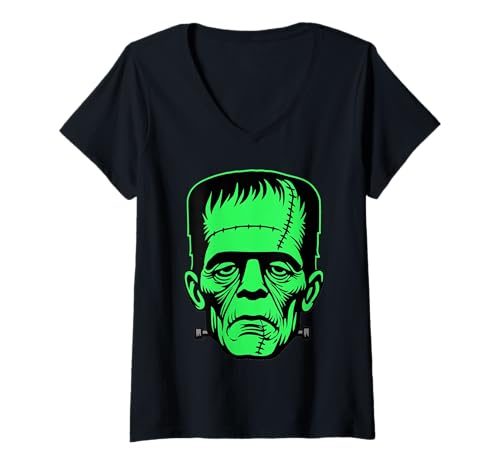 Damen Monstergesicht Halloween Passendes Kostüm Frankenstein Junge Kind T-Shirt mit V-Ausschnitt von Family Halloween Group Ideas Boys Girls Men Women