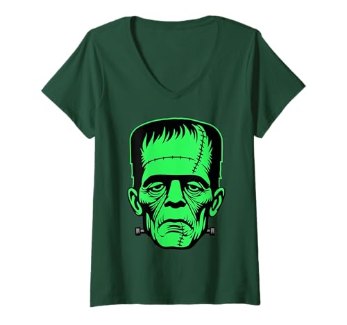 Damen Monstergesicht Halloween Passendes Kostüm Frankenstein Junge Kind T-Shirt mit V-Ausschnitt Damen Monstergesicht Halloween Passendes Kostüm Frankenstein Junge Kind T-Shirt mit V-Ausschnitt von Family Halloween Group Ideas Boys Girls Men Women
