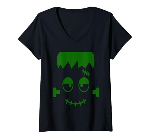 Damen Monstergesicht Halloween Passendes Kostüm Frankenstein Junge Kind T-Shirt mit V-Ausschnitt von Family Halloween Group Ideas Boys Girls Men Women