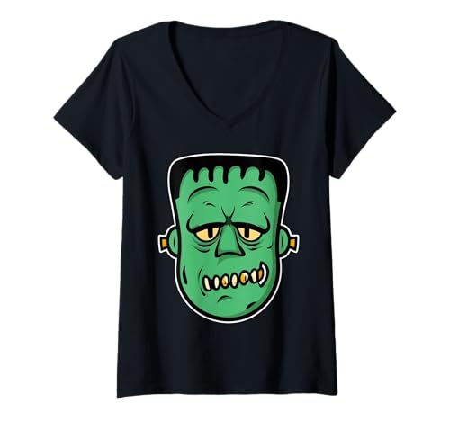 Damen Monstergesicht Halloween Passendes Kostüm Frankenstein Junge Kind T-Shirt mit V-Ausschnitt von Family Halloween Group Ideas Boys Girls Men Women
