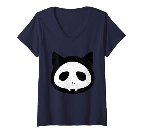 Damen Monstergesicht Halloween Passendes Kostüm Kitty Totenkopf Herren Kind T-Shirt mit V-Ausschnitt von Family Halloween Group Ideas Boys Girls Men Women