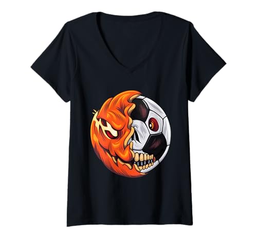 Damen Monstergesicht Halloween Passendes Kostüm Kürbis Fußball T-Shirt mit V-Ausschnitt Damen Monstergesicht Halloween Passendes Kostüm Kürbis Fußball T-Shirt mit V-Ausschnitt von Family Halloween Group Ideas Boys Girls Men Women