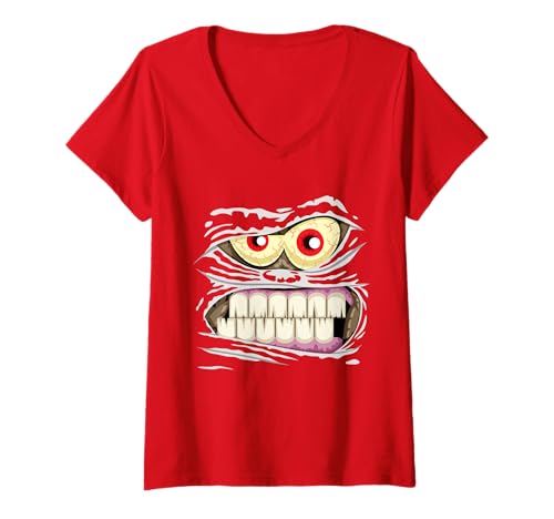 Damen Monstergesicht Halloween passendes Kostüm Zombie Mama Herren Kind T-Shirt mit V-Ausschnitt von Family Halloween Group Ideas Boys Girls Men Women